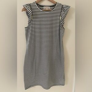 Michael Kors Green and White Ruffled Sheath Mini Dress